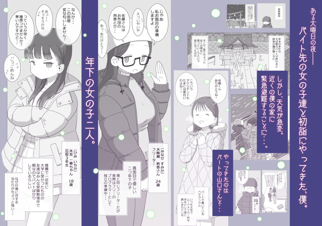 ある大雪の冷たい夜僕の家の布団の中でバイト先の女の子達が内緒で密着あたためえっちしてくれた。 サンプル画像1
